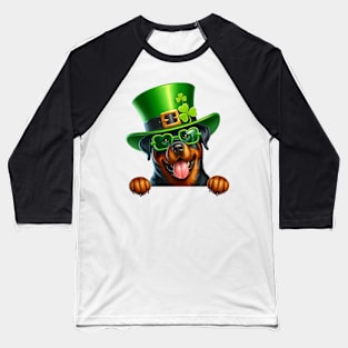 St Patricks Day Peeking Rottweiler Dog Baseball T-Shirt